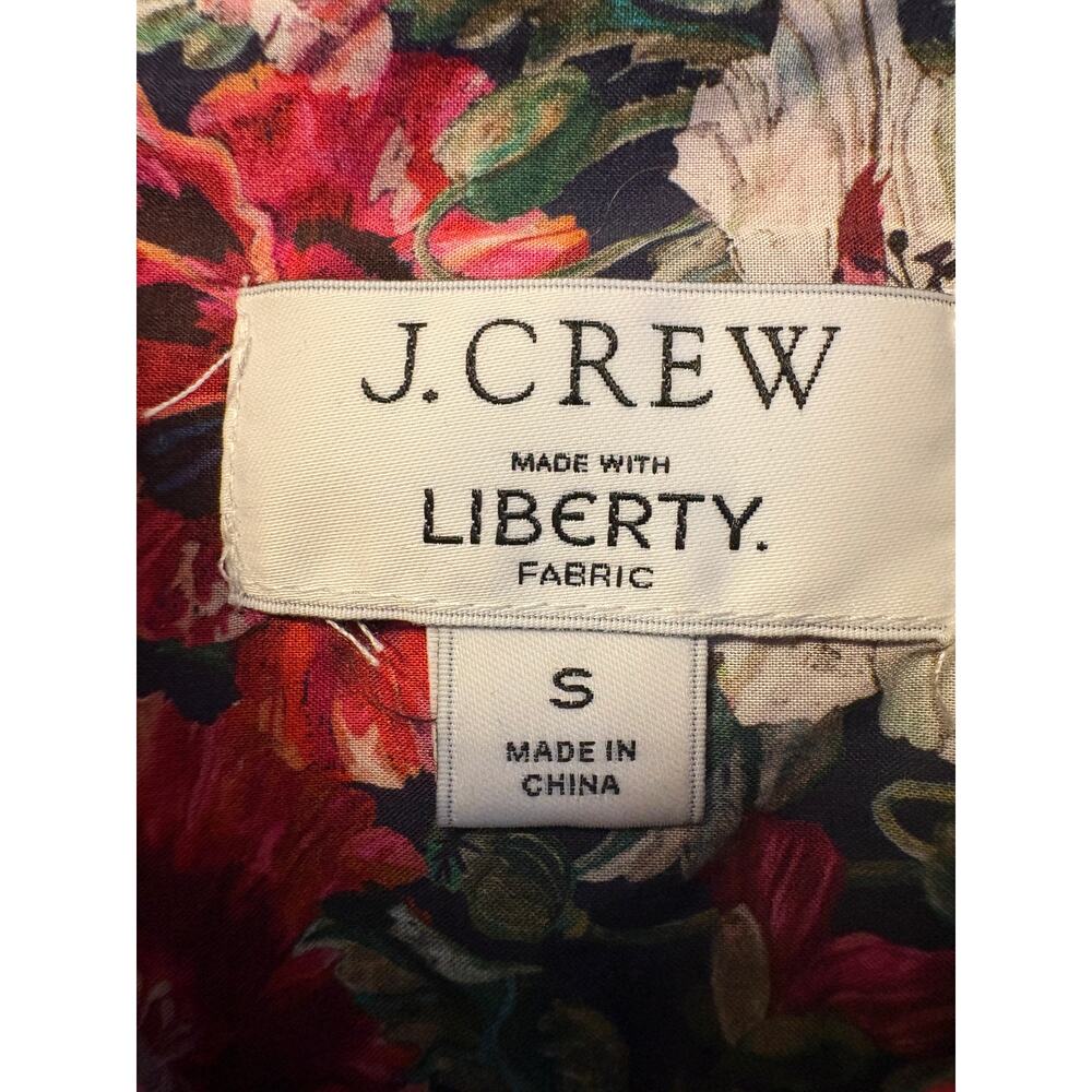 J. Crew Liberty Scalloped-Sleeve Popover Top Red Tie Collared Sz S - Picture 3 of 6